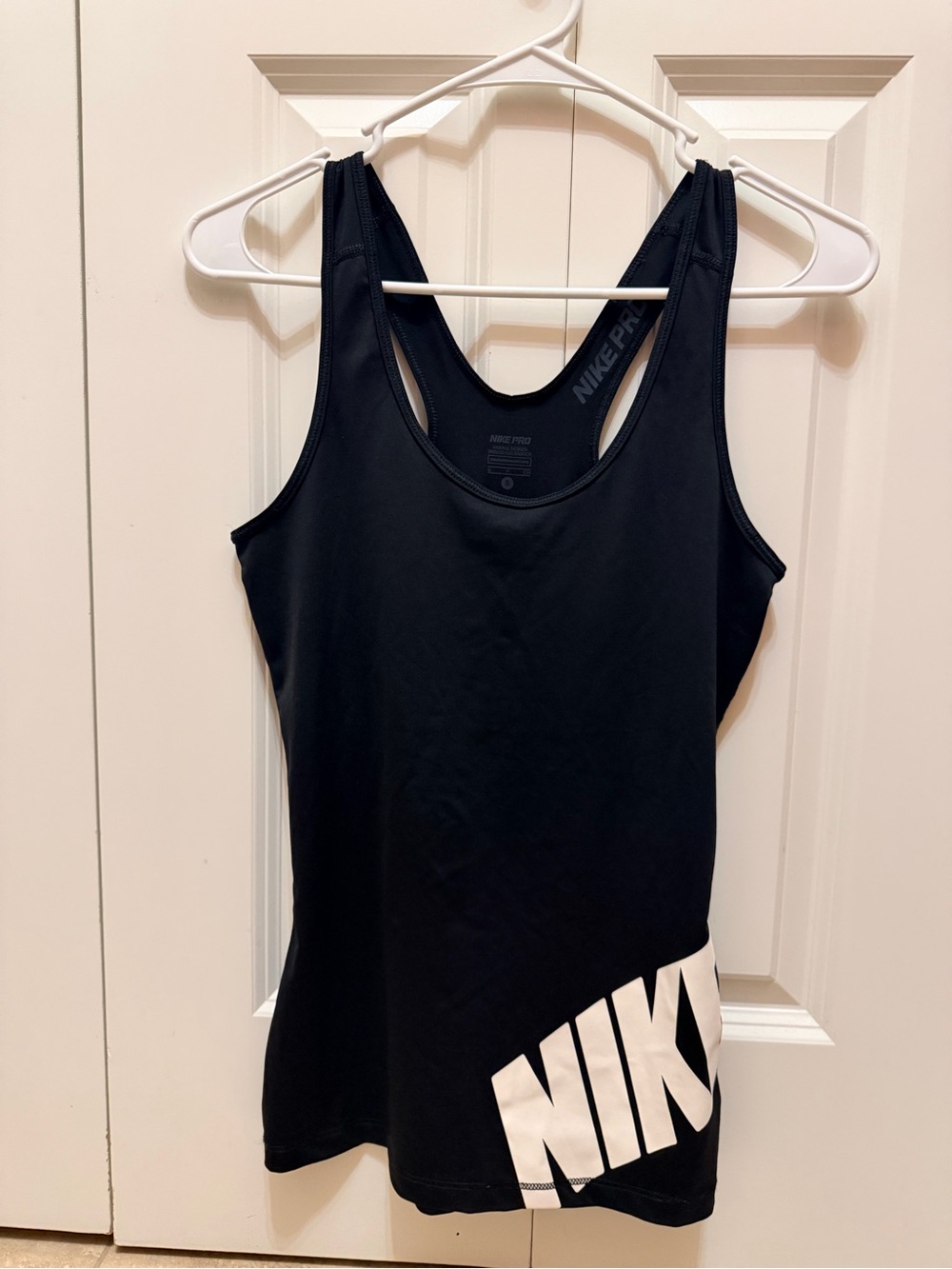Nike Black Racerback Tank with White Bold Logo